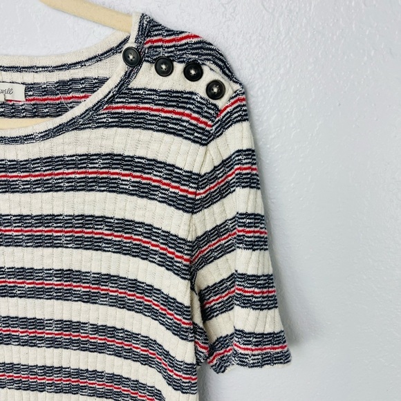MADEWELL Ribbed Knit Striped Mini T Shirt style Casual Dress - Picture 4 of 7